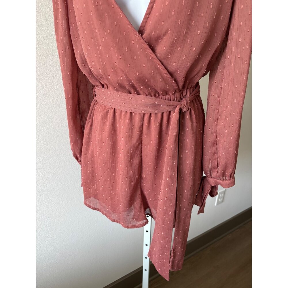 Lulus Romper Small Surplice Wrap Tie Waist Back Cutout Boho Cottagecore Coquette - Picture 12 of 14